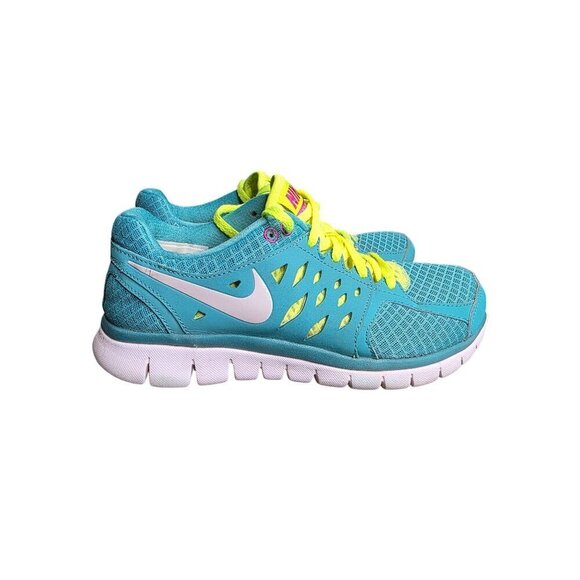 Nike Flex Trainer Teal Blue & Neon Athletic Running Jogging Sneakers Shoes~Sz 7 - Picture 3 of 13